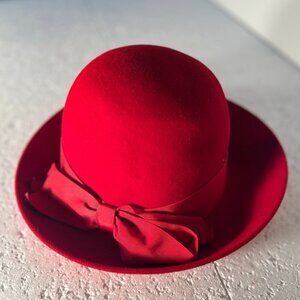 Sharon Originals Red Vintage Bowler Style Hat Classic Bow 40s Chic Retro Costume